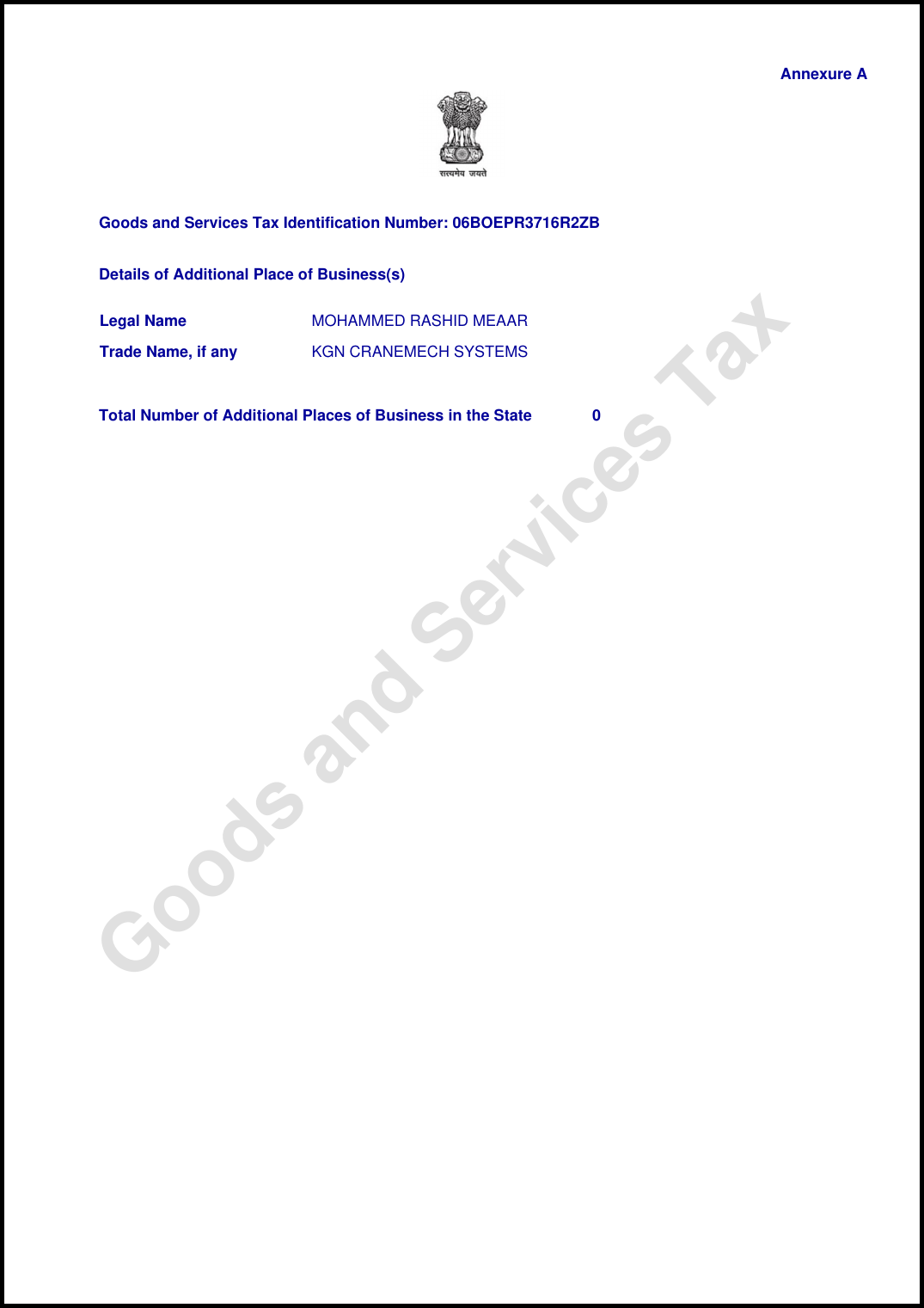 GST Registration Certificate - Page 2