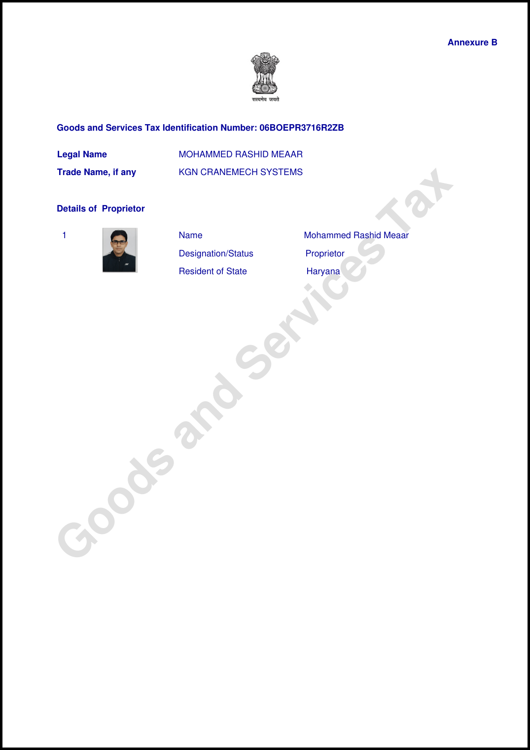 GST Registration Certificate - Page 3