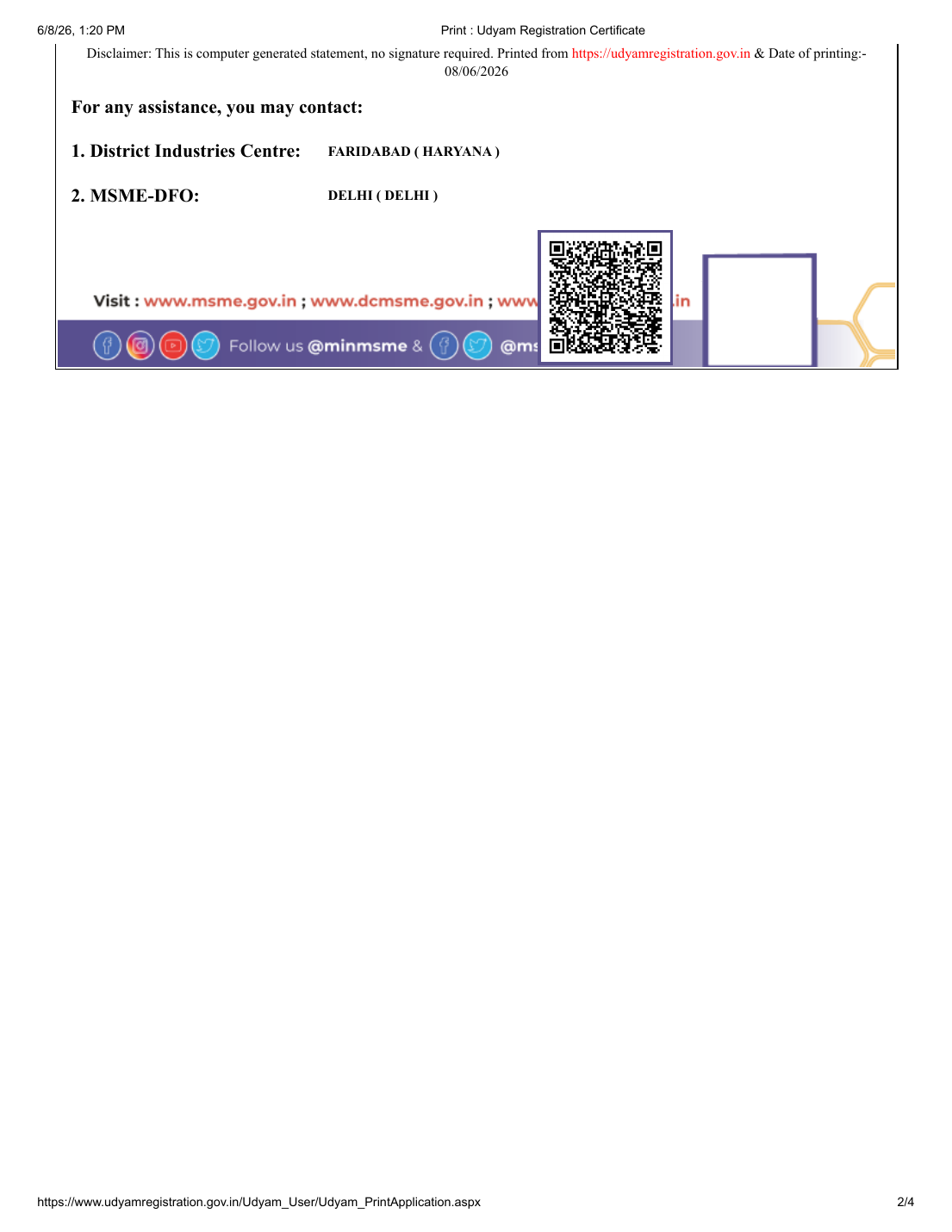 Udyam Registration Certificate - Page 2