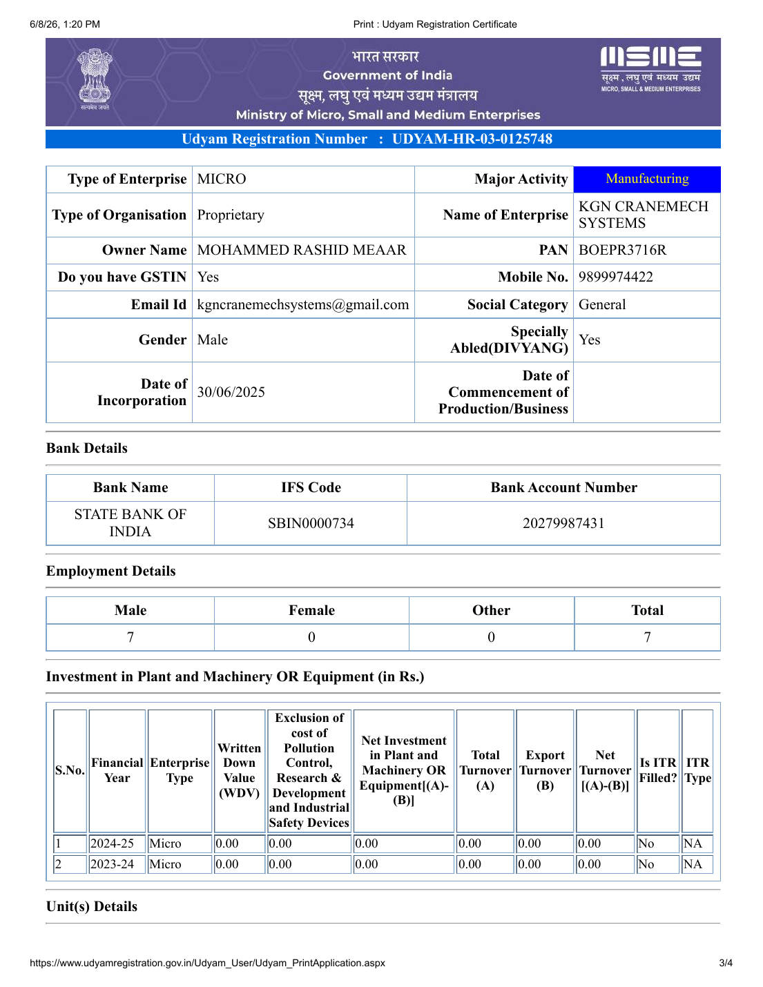 Udyam Registration Certificate - Page 3