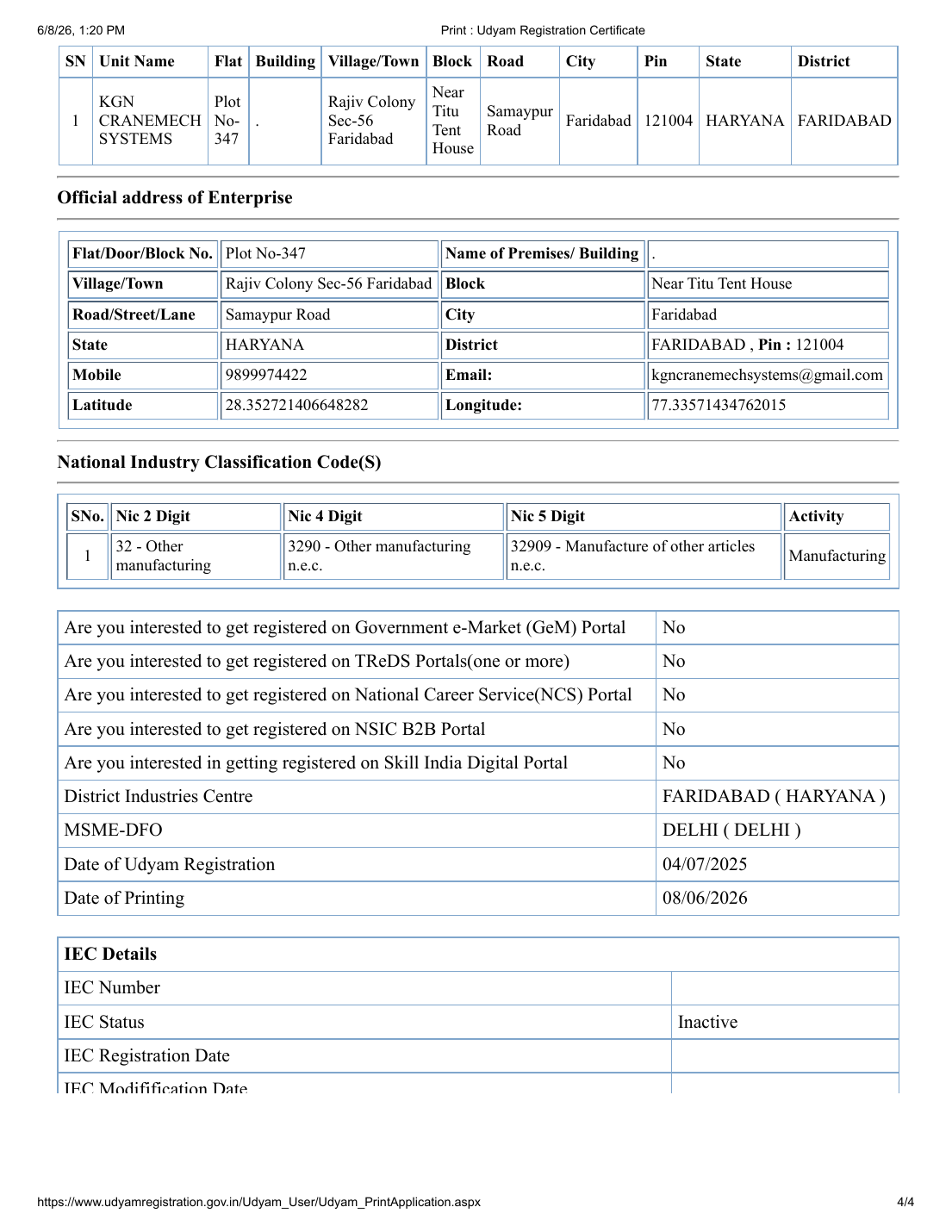 Udyam Registration Certificate - Page 4
